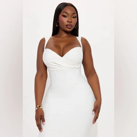 Fashion Nova Tori Surplice Bandage Midi Dress - White - Picture 2 of 3